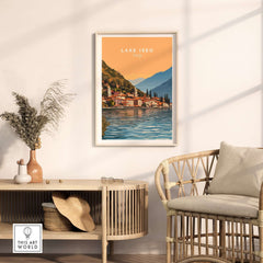 Lake Iseo Print Italy showcasing a beautiful sunset over Lake Iseo, enhancing any interior with Italian charm.