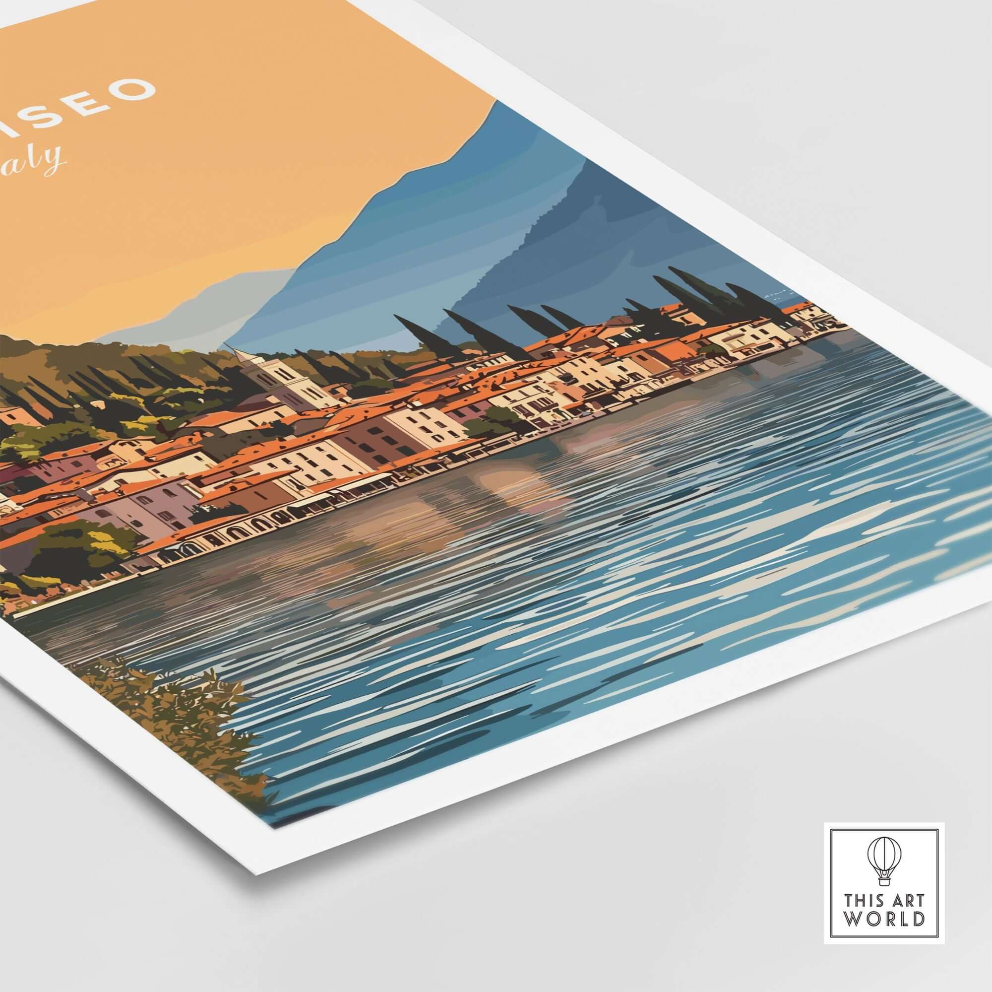 Lake Iseo Print Italy showcasing the scenic view of Lake Iseo with vibrant colors and serene reflections.