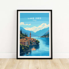 Lake Iseo Travel Print showcasing the serene lake and vibrant Italian landscape.
