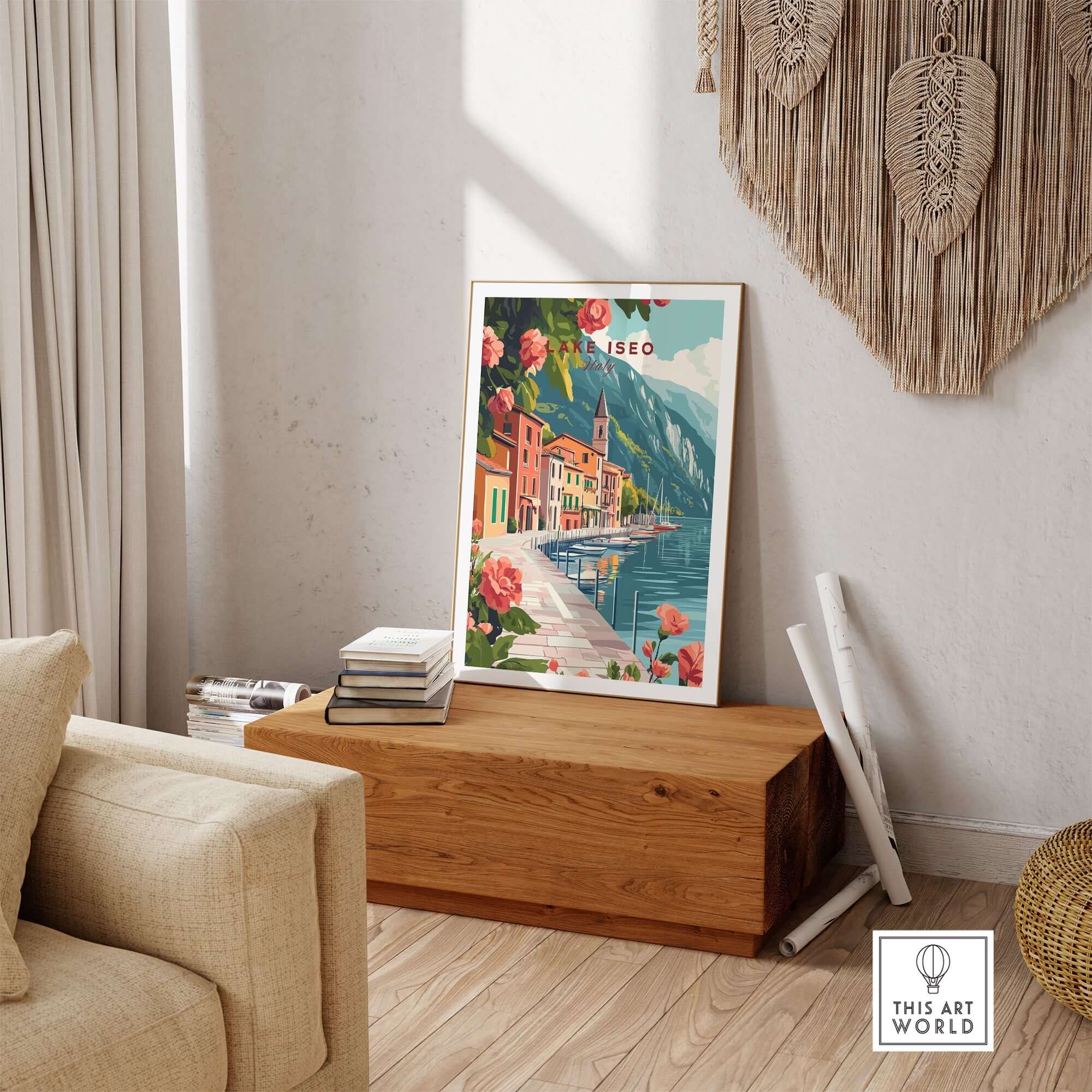 Lake Iseo Wall Art Poster capturing the beauty of the lake and charming Italian landscape.