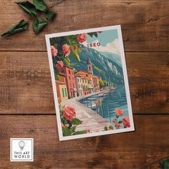 Lake Iseo Wall Art Poster showcasing vibrant lakeside scenery and charming architecture.