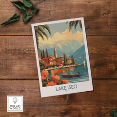 Lake Iseo Wall Art Print featuring serene lakeside view and vibrant colors, perfect for home decor.