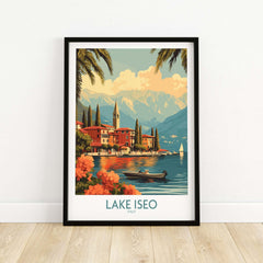 Lake Iseo Wall Art Print featuring a serene lakeside view and vibrant colors.