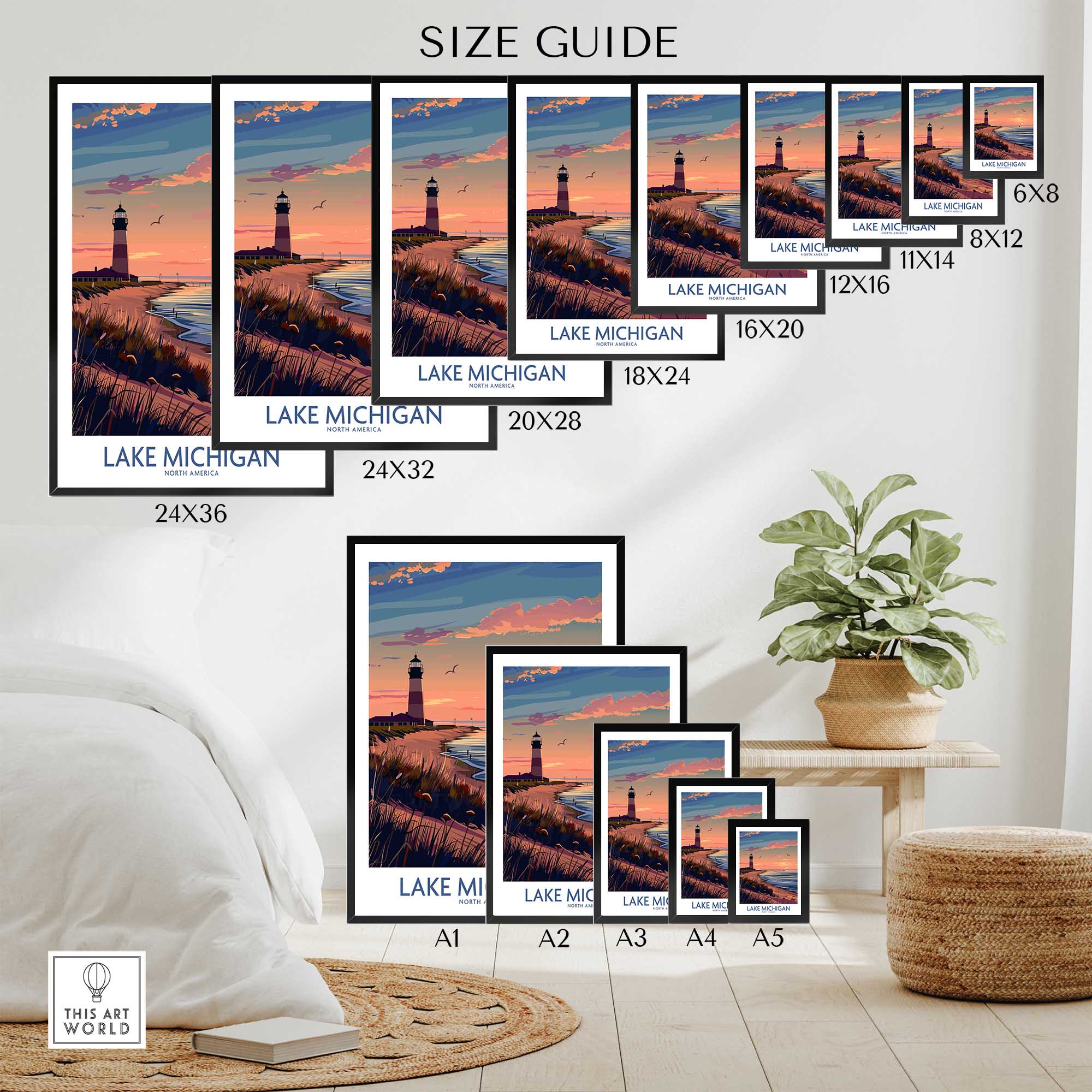 Lake Michigan Travel Print Great Lakes-This Art World