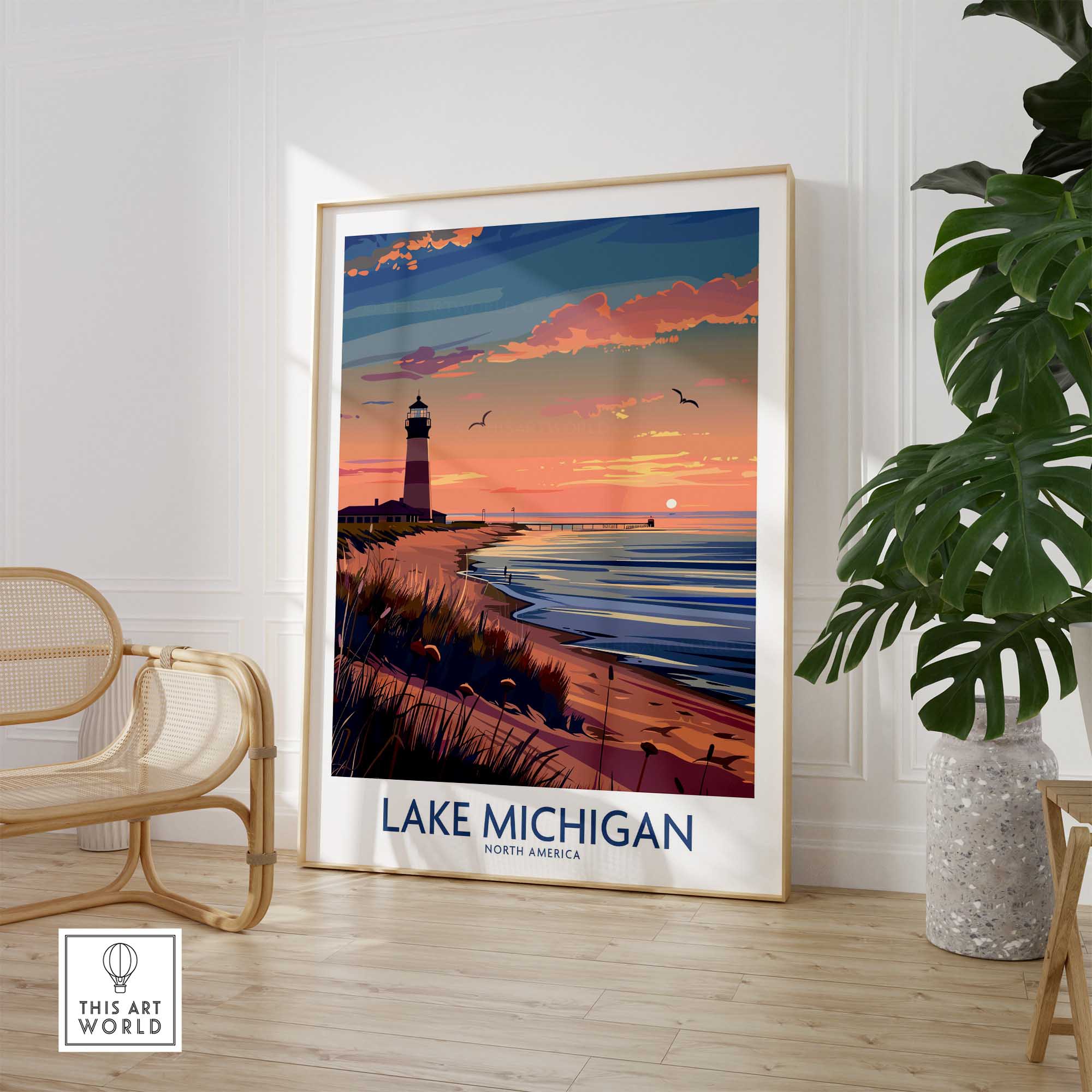 Lake Michigan Travel Print Great Lakes-This Art World
