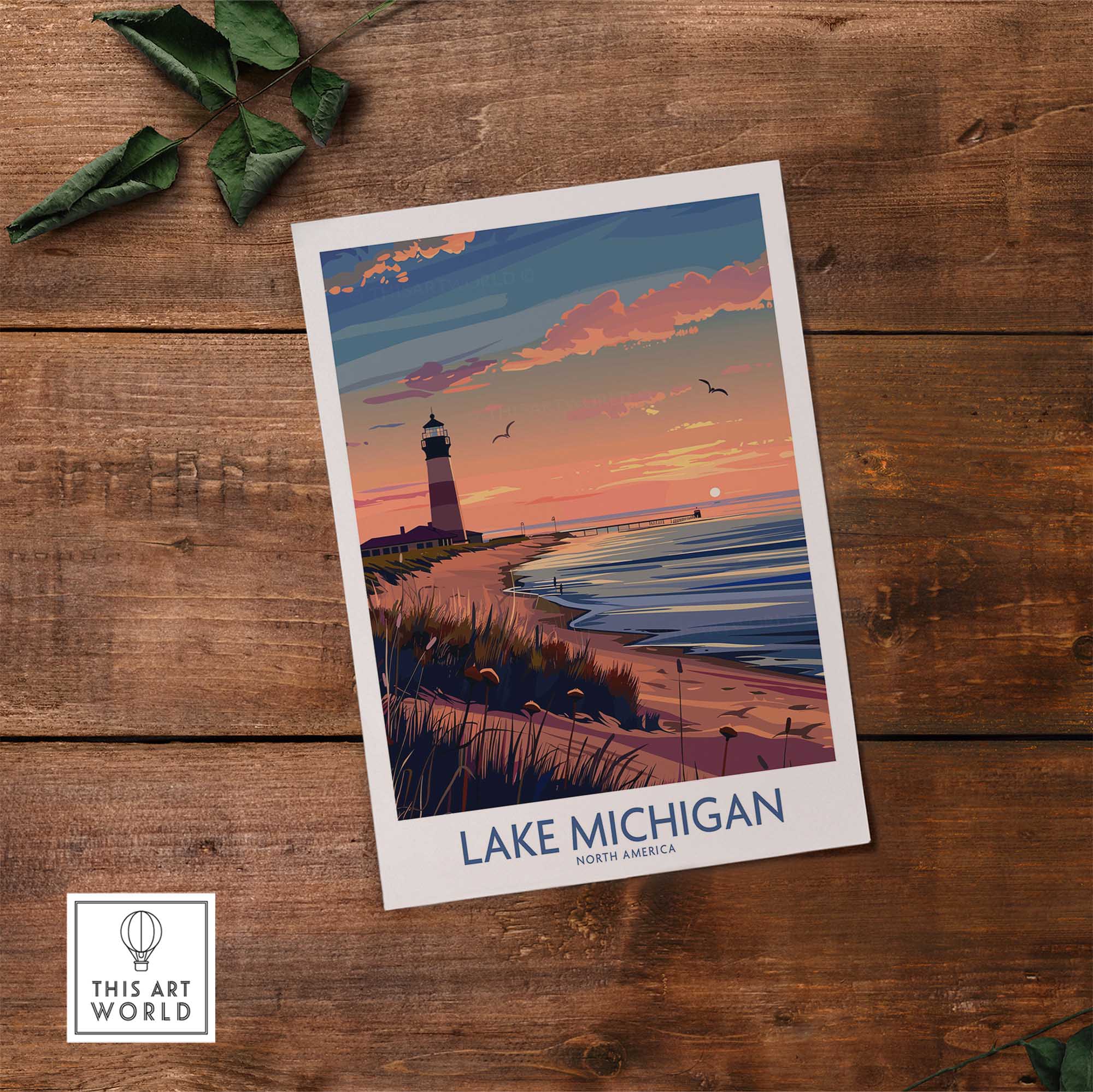 Lake Michigan Travel Print Great Lakes-This Art World