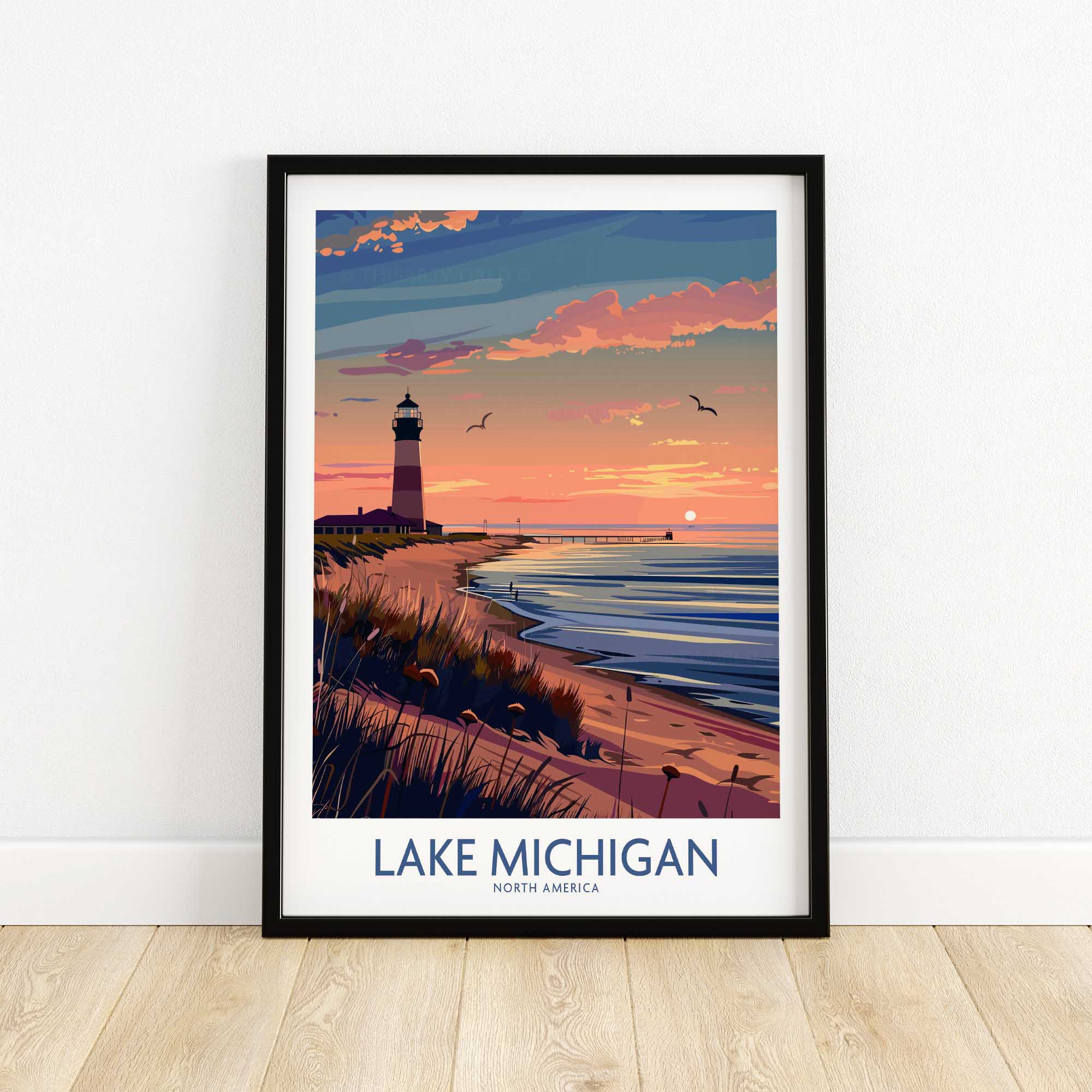 Lake Michigan Travel Print Great Lakes-This Art World