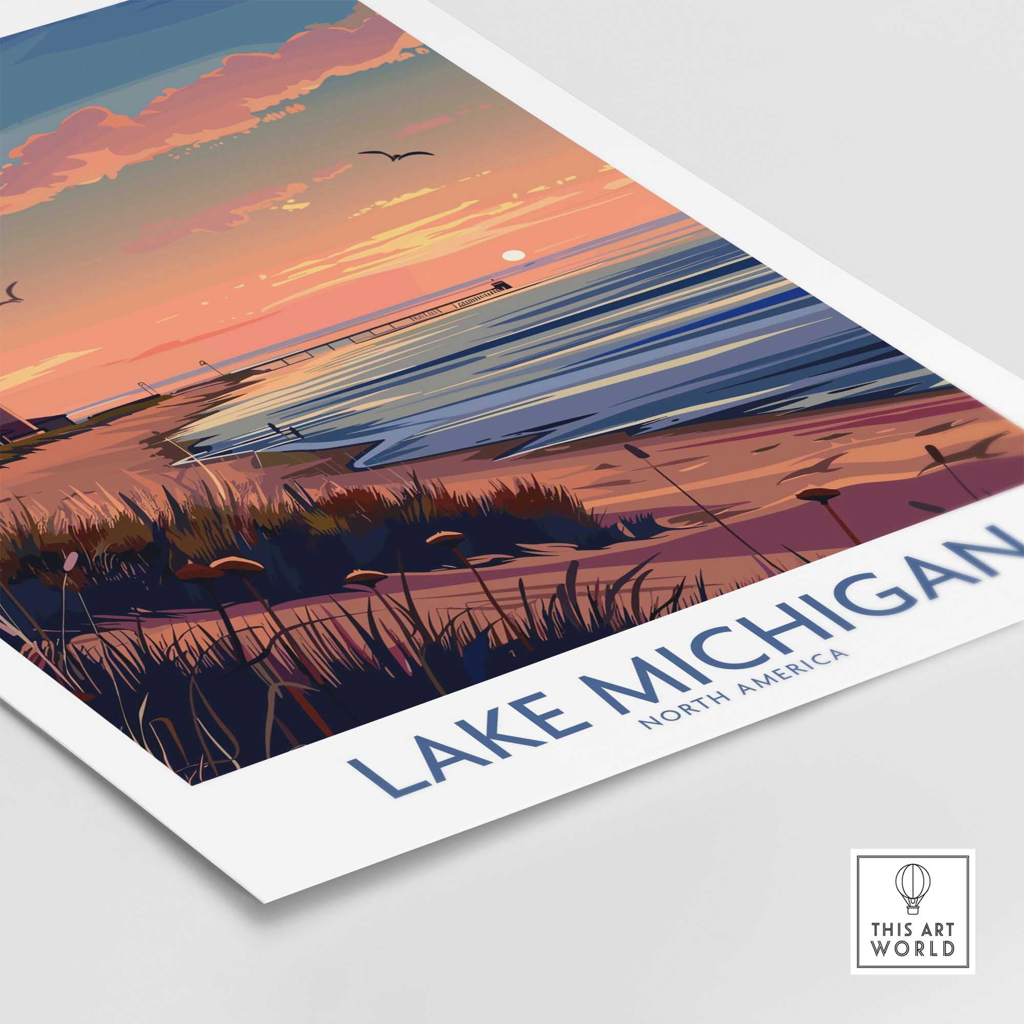 Lake Michigan Travel Print Great Lakes-This Art World