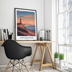Lake Michigan Travel Print Great Lakes-This Art World