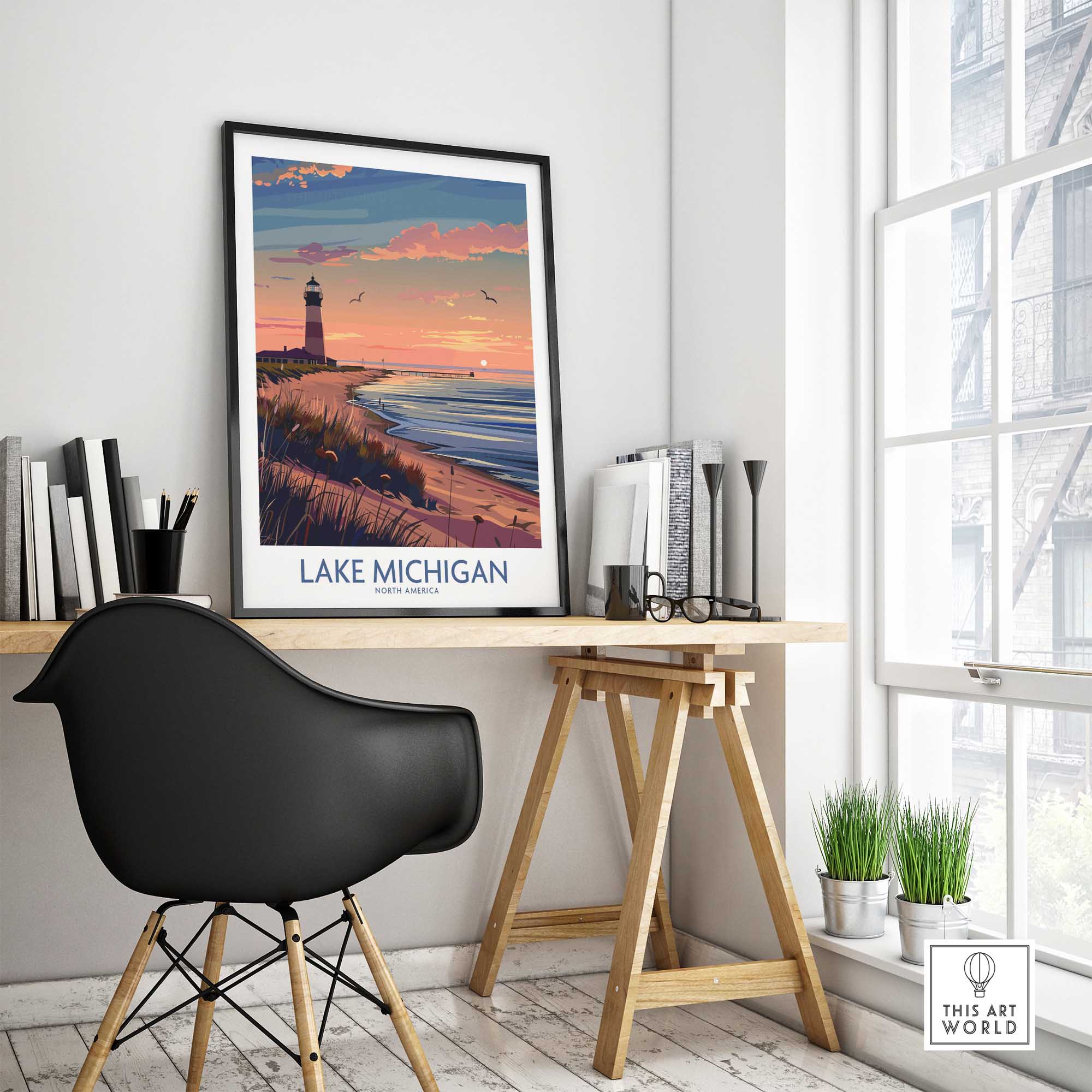 Lake Michigan Travel Print Great Lakes-This Art World