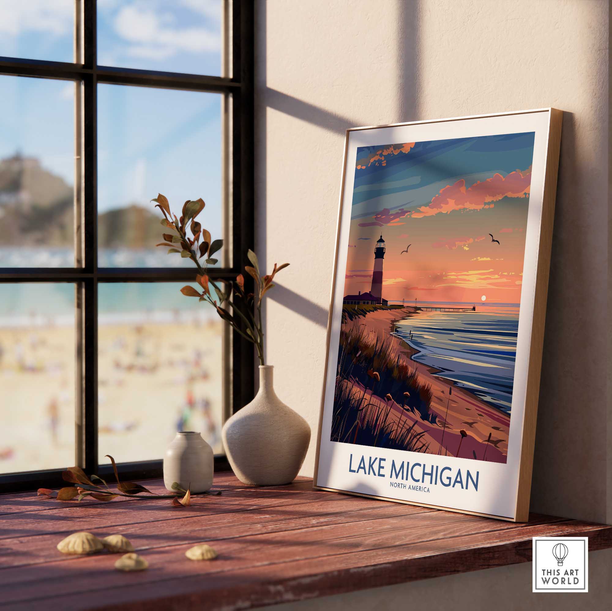 Lake Michigan Travel Print Great Lakes-This Art World