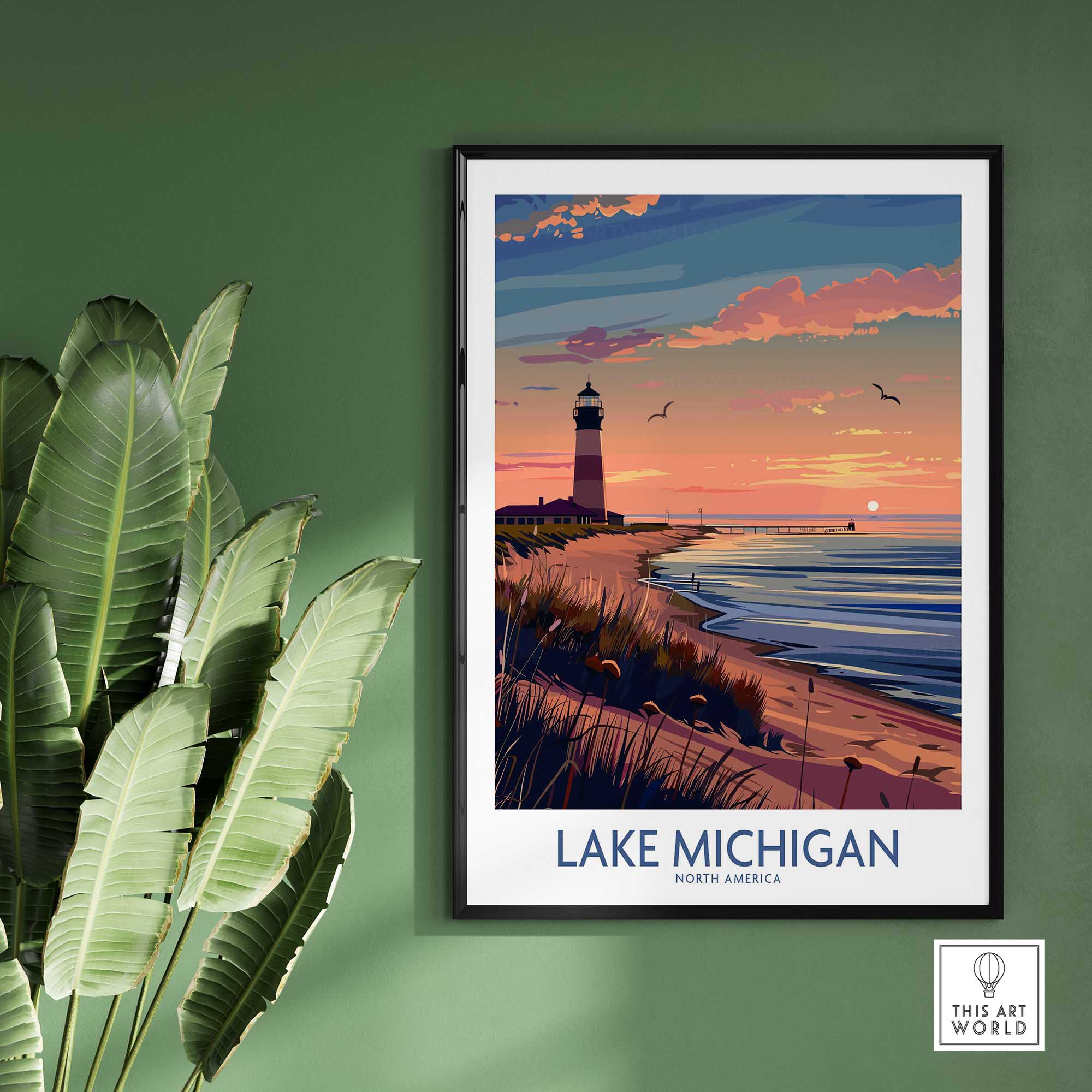 Lake Michigan Travel Print Great Lakes-This Art World