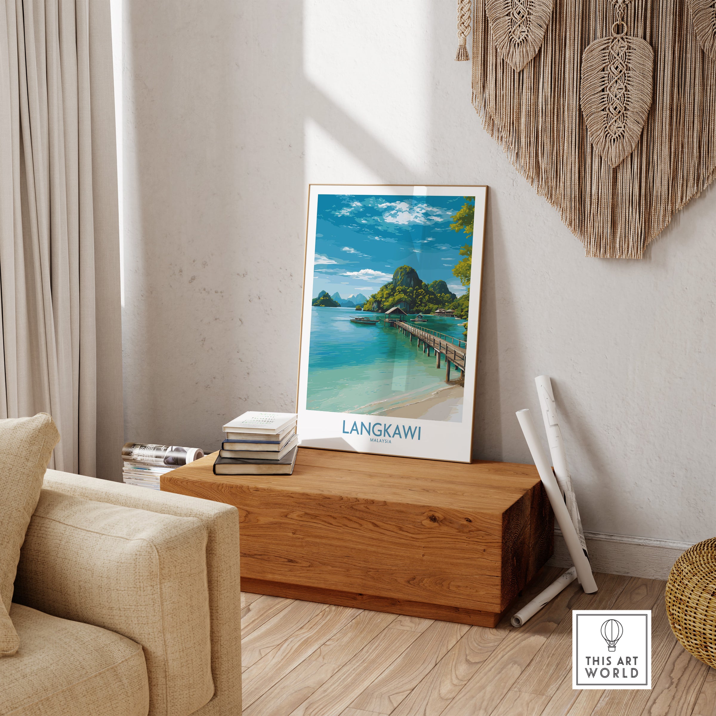 Langkawi Malaysia Art Print | Island Travel Poster showcasing vibrant tropical scene in a stylish interior.