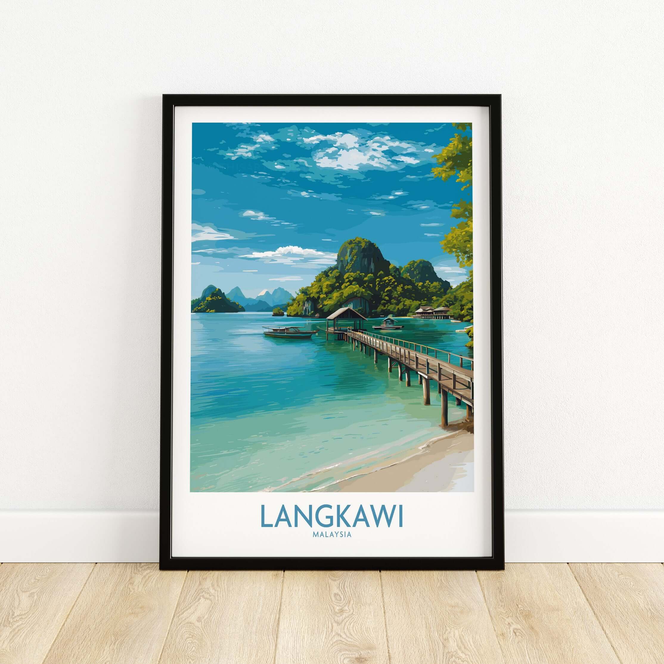 Langkawi Malaysia Art Print | Island Travel Poster featuring vibrant tropical scenery and a serene dock.