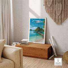 Langkawi Print | Malaysian Coastal Wall Art showcasing vibrant tropical scenery and serene beaches in a stylish living space.