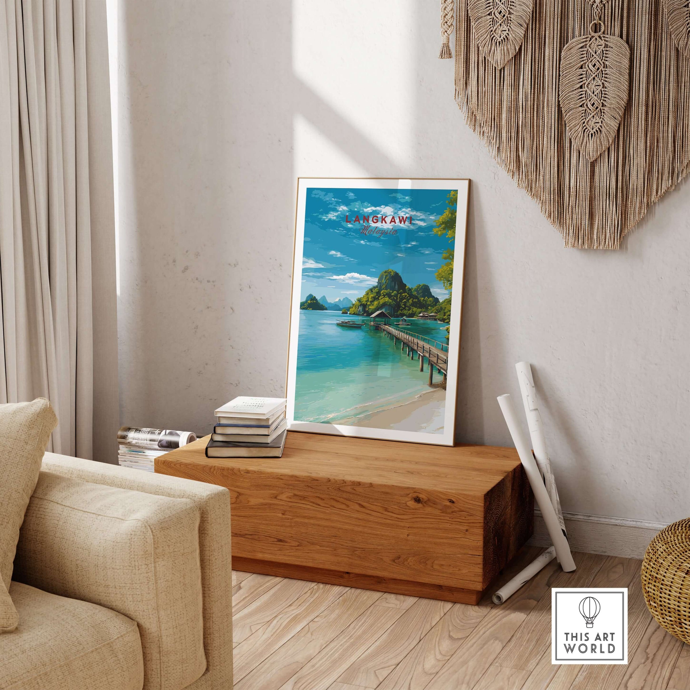 Langkawi Print | Malaysian Coastal Wall Art showcasing vibrant tropical scenery and serene beaches in a stylish living space.