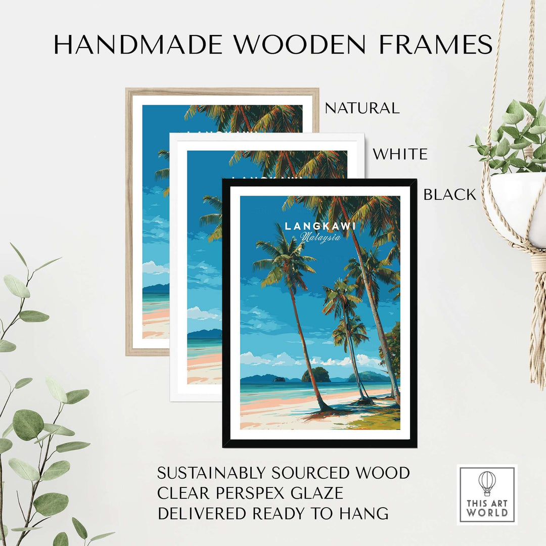 Langkawi Tropical Island Print | Malaysia Poster framed in handmade wooden frames in natural, white, and black options.