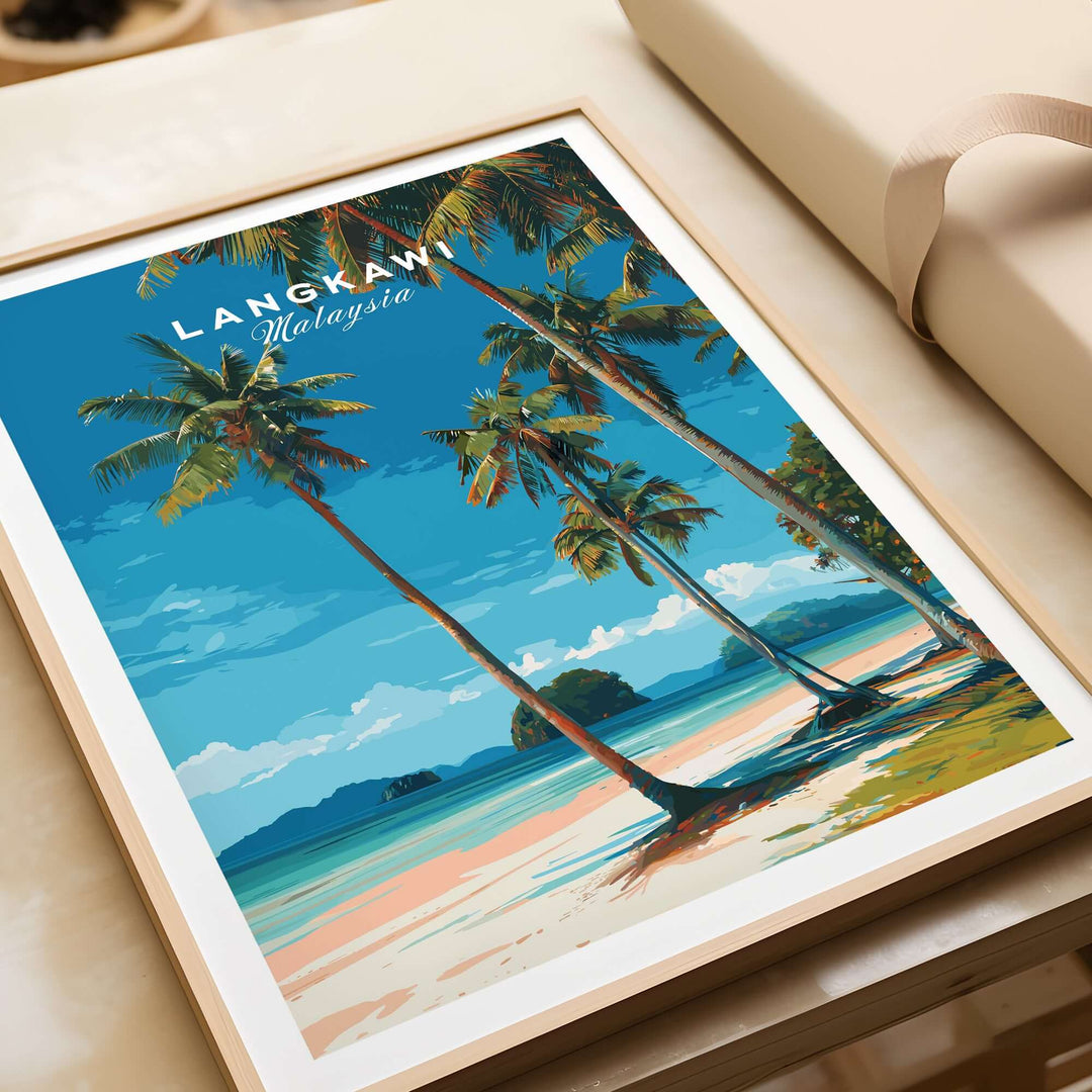 Langkawi Tropical Island Print | Malaysia Poster featuring palm trees and a beach landscape.