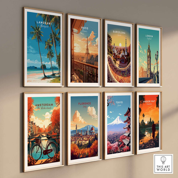 Langkawi Tropical Island Print | Malaysia Poster among other city posters in a stylish gallery wall arrangement.