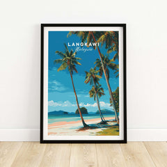 Langkawi Tropical Island Print | Malaysia Poster showcasing palm trees on a tropical beach.