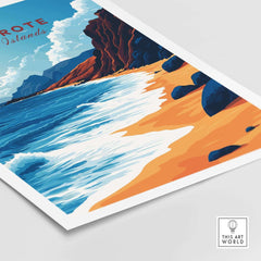 Lanzarote Canary Islands Spain Poster showcasing vibrant beach and coastline scenery, perfect wall art for wanderlust.