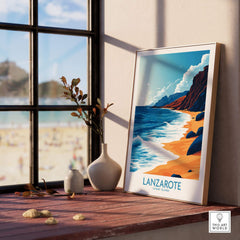 Lanzarote Canary Islands Spain Print showcased in a stylish interior, highlighting beach scenery and vibrant colors.