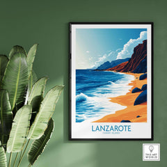 Lanzarote Canary Islands Spain Print showcasing a seaside landscape with vibrant colors and serene beach scenery.