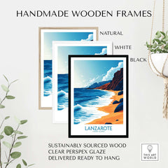 Lanzarote Canary Islands Spain Print in handmade wooden frames, natural, white, and black options.