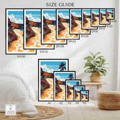 Lanzarote Canary Islands Spain Wall Art size guide showcasing various framed versions of the artwork for home decor.