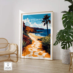 Lanzarote Canary Islands Spain Wall Art featuring a serene beach scene in a stylish interior setting.