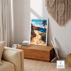 Lanzarote Canary Islands Spain Wall Art displayed in a cozy living room setting with a beach scene.