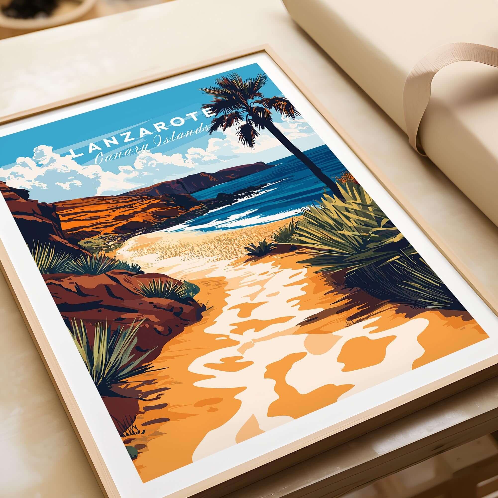 Lanzarote Canary Islands Spain Wall Art showcasing a serene beach scene and tropical landscape.