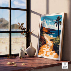 Lanzarote Canary Islands Spain Wall Art depicting a serene beach scene, perfect for home or office decor.