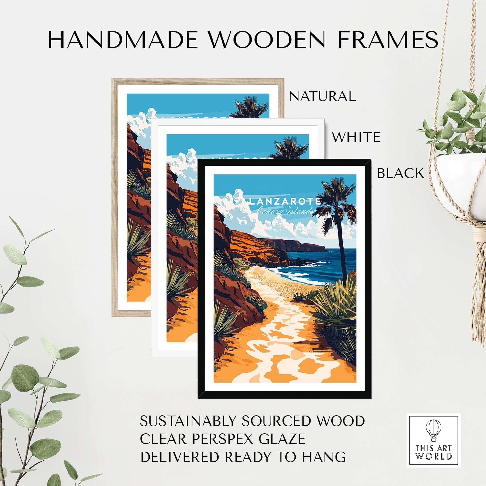 Lanzarote Canary Islands Spain Wall Art in handmade wooden frames: natural, white, black options.