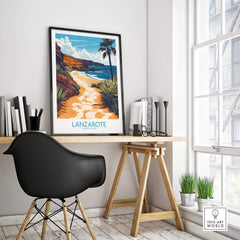 Lanzarote Canary Islands Spain Wall Art Print showcasing a vibrant beach scene in a modern interior setting.