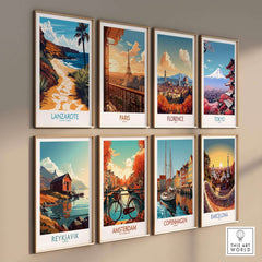 Lanzarote Canary Islands Spain Wall Art Print featuring various cityscapes including Lanzarote, Paris, and Barcelona.