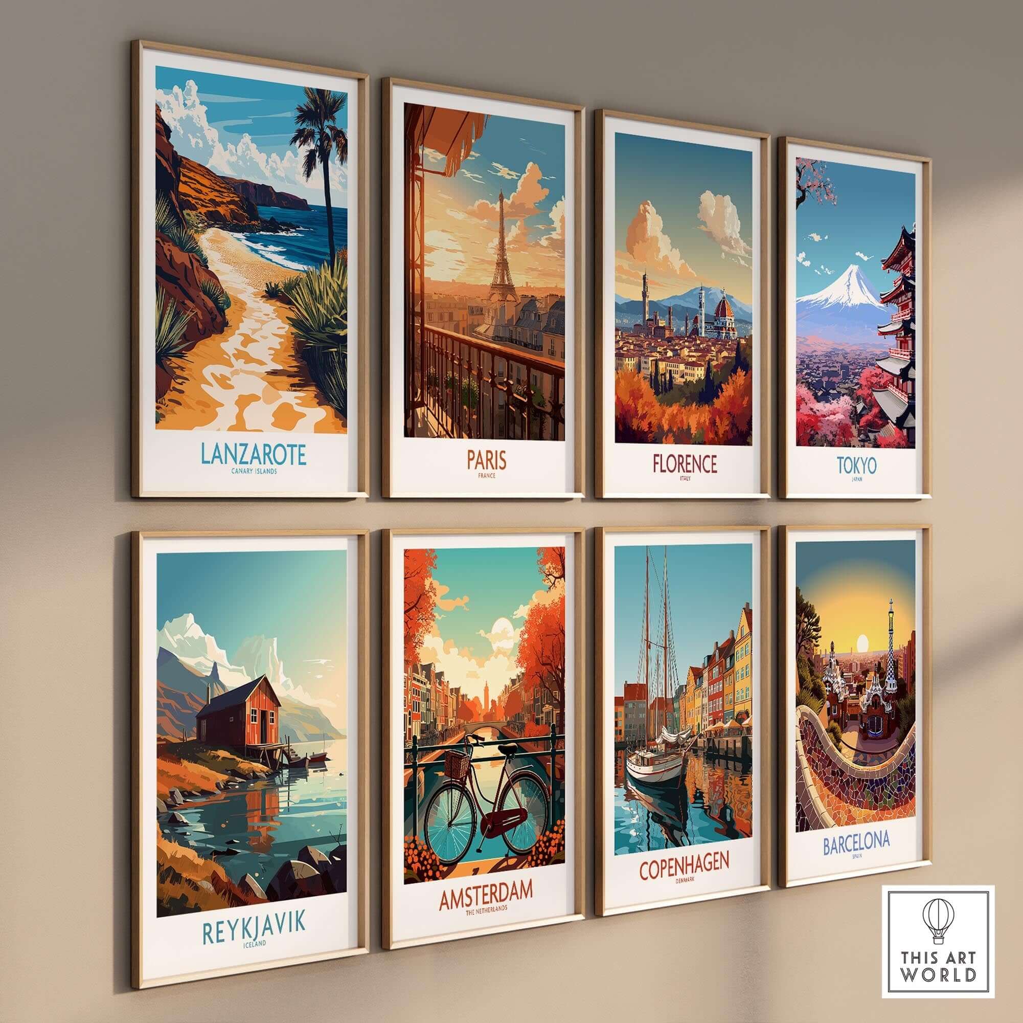 Lanzarote Canary Islands Spain Wall Art Print featuring various cityscapes including Lanzarote, Paris, and Barcelona.