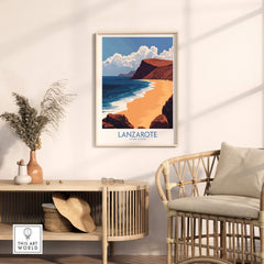 Lanzarote Poster Canary Islands Spain featuring stunning beach scenery in vibrant colors.