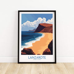 Lanzarote Poster Canary Islands Spain showcasing golden beaches and vibrant blues of the Canary Islands.