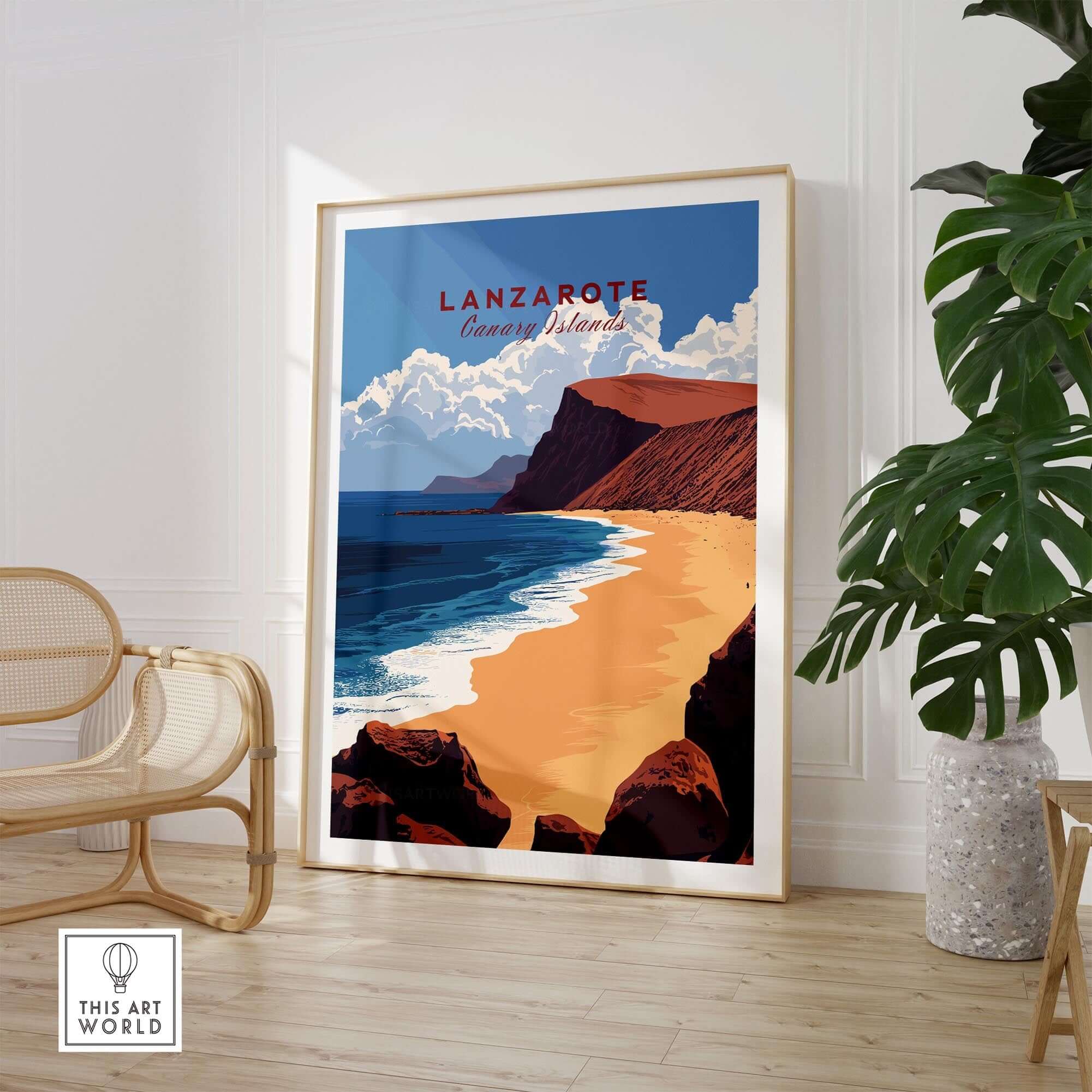 Lanzarote Print Canary Islands Spain decorative wall art featuring a beach landscape.