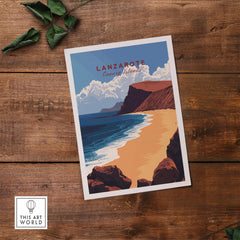 Lanzarote Print Canary Islands Spain showcasing a beautiful beach landscape with vibrant colors.