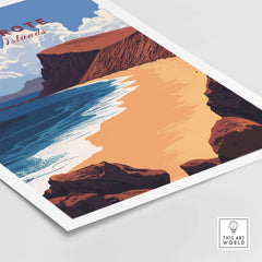Lanzarote Print Canary Islands Spain showcasing vibrant beach landscape and rugged cliffs in colorful artwork.