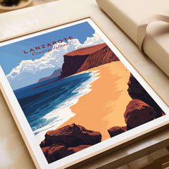 Lanzarote Print Canary Islands Spain wall art featuring the beach landscape of Lanzarote in vibrant colors.