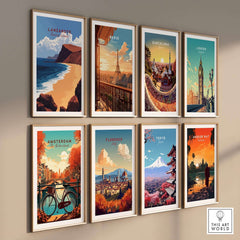 Lanzarote Print Canary Islands Spain featured among other city prints on a wall.