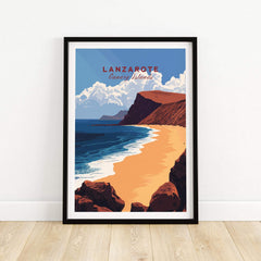 Lanzarote Print Canary Islands Spain showcasing the stunning beach landscape of Lanzarote in vibrant colors.