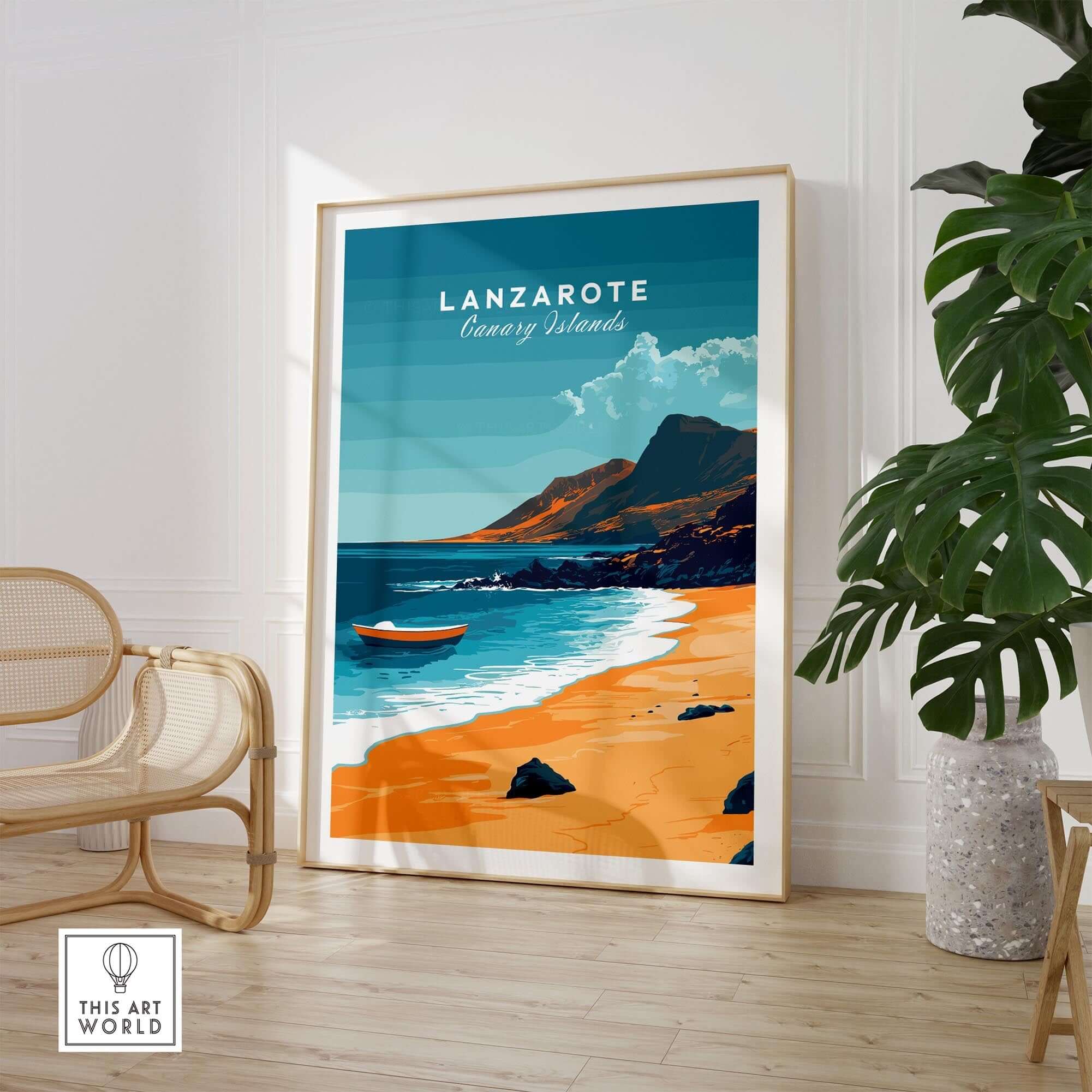 Lanzarote Wall Art featuring a picturesque beach scene from the Canary Islands, perfect for home decor.