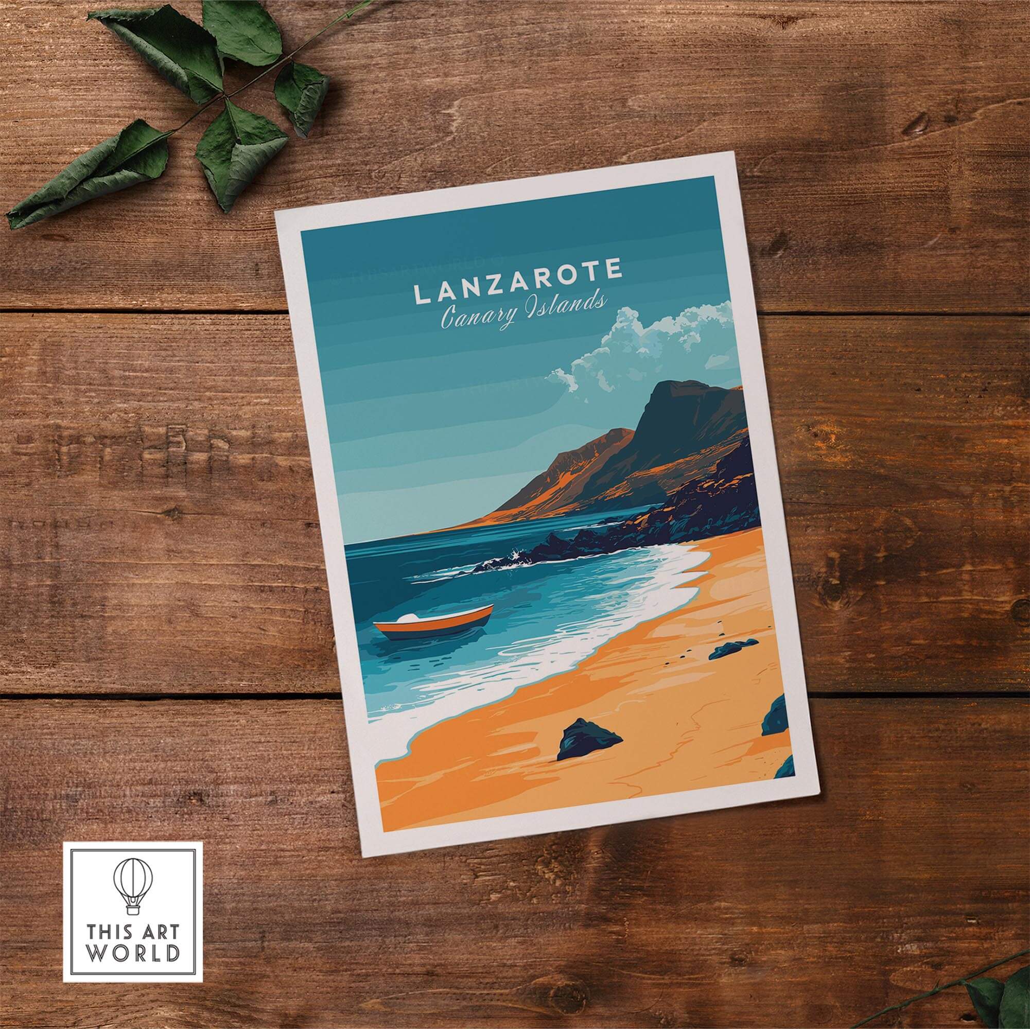 Lanzarote Wall Art featuring a picturesque beach and mountains capturing the essence of the Canary Islands.