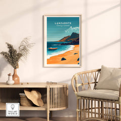 Lanzarote Wall Art featuring a picturesque beach scene in a stylish interior setting.