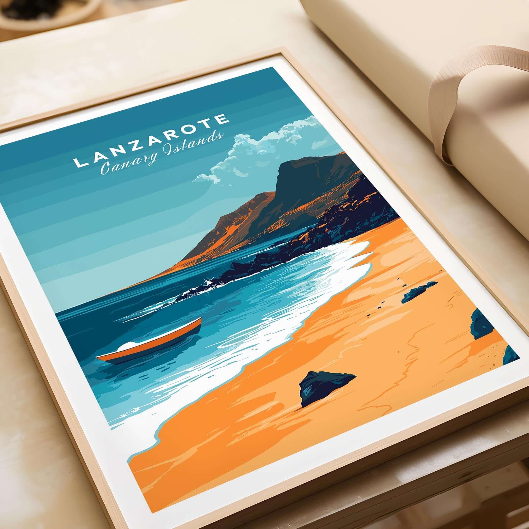 Lanzarote Wall Art featuring a picturesque beach and colorful landscape from the Canary Islands.