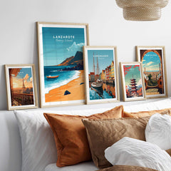 Lanzarote Wall Art featuring captivating beach scenes and travel prints from various cities.